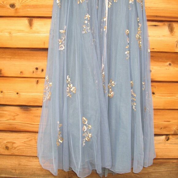 Mac Duggal 5717 Womens Blue Embellished Butterfly Sleeve High Neck Gown - Picture 8 of 14